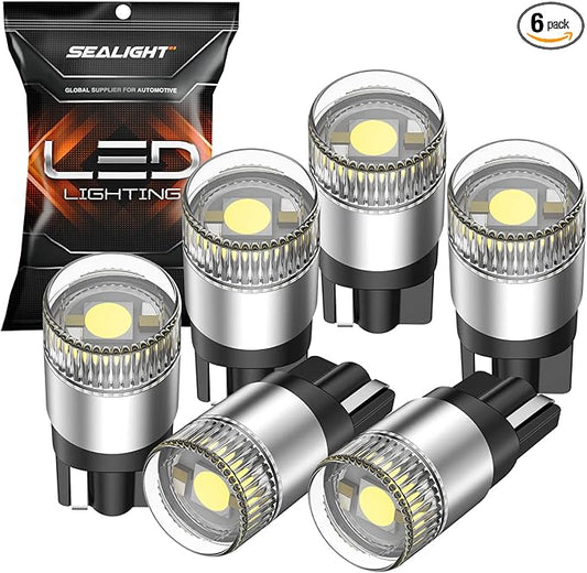SEALIGHT 194 LED Light Bulbs 6000K White, W5W 168 2825 T10 Car Interior Light Bulb Replacement for License Plate Light, Dome Light, Map Light, Courtesy Light, Pack of 6