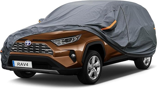 Premium Car Cover Custom Fit Toyota RAV4 (2012-2025), 16 Layers Heavy Duty Car Cover Waterproof All Weather with Zipper Door for Sun Rain Snow Dust Uv Protection