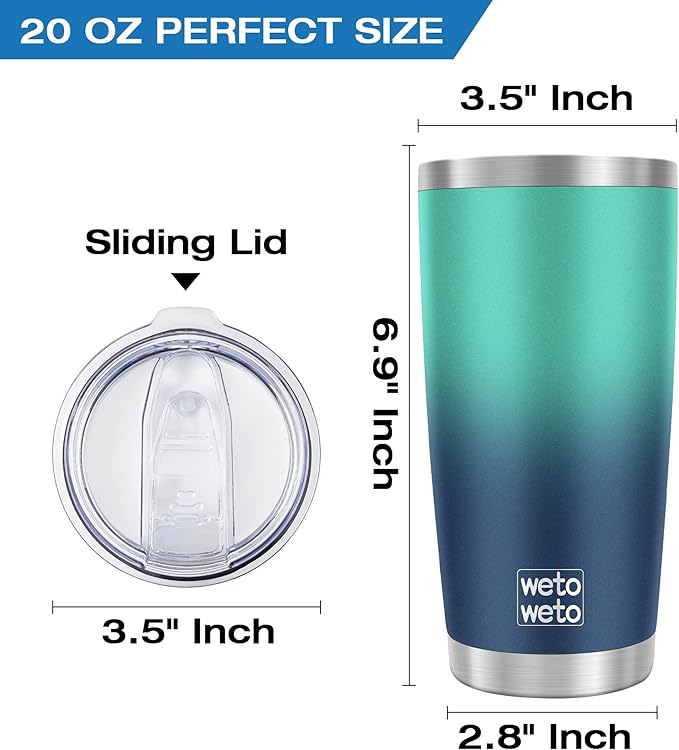 WETOWETO 20oz Insulated Stainless Steel Tumbler, Double Wall Vacuum Travel Coffee Mug, Leak-Proof Tumbler Cup for Home Office Travel (Green-Blue Gradient, 1 Pack)