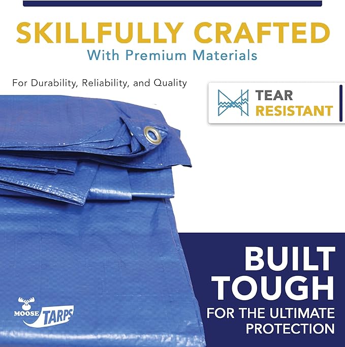 30' x 50' Waterproof Tarp | Medium Duty Reversible Blue/Silver | Multipurpose Indoor/Outdoor Use: Tents, Wood Cover, Furniture, Car, Boat, Pool, & More | Tear Resistant