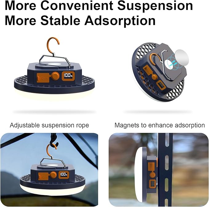 2pcs 10000mAh Rechargeable Camping Light Brightness Stepless Dimming, IP45 Waterproof Tent Light Power Failure (Warm)