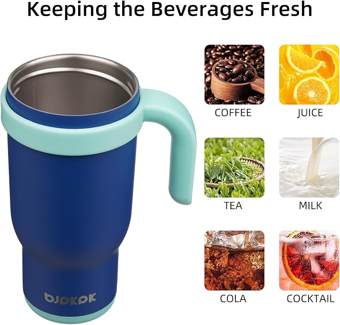 BJPKPK 18 OZ Insulated Travel Tumbler with Handle and Straw, Stainless Steel Water Bottle, Double Wall Vacuum Insulated Mug, for Work, Car, Travel, Deep Blue
