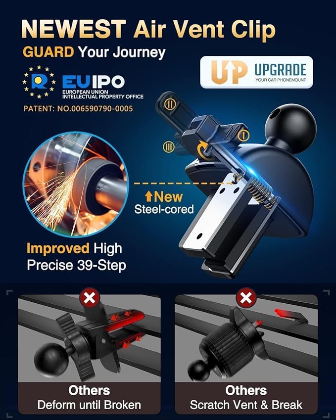 VANMASS True Upgrade [Top Military-Grade] Phone Holders for Your Car [Strongest Suction & Clip] Cell Phone Mount Dashboard Windshield Vent Stand Cradle for iPhone 16 Pro Max 15 14 13 Android, Blue