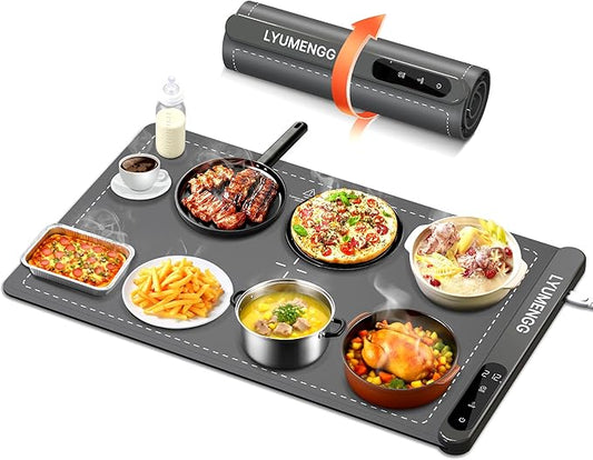Warming Mat For Food 500W Graphene High-Tech 5s Rapid Food Warming Mat,6-Temp And 6h Timer Food Warmer,Auto Shut Off Chafing Dishes For Buffet,Roll Up Food Warmers For Parties Buffet Grey