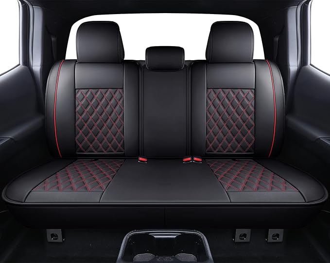 Aierxuan Toyota Tacoma Car Seat Covers Custom Fit 2005-2025 TRD Pro Magnetic Gray Trail Edition SR Double Cab Pickup Truck Waterproof Leather Full Seat Cushions(Full Set, Black-Red)