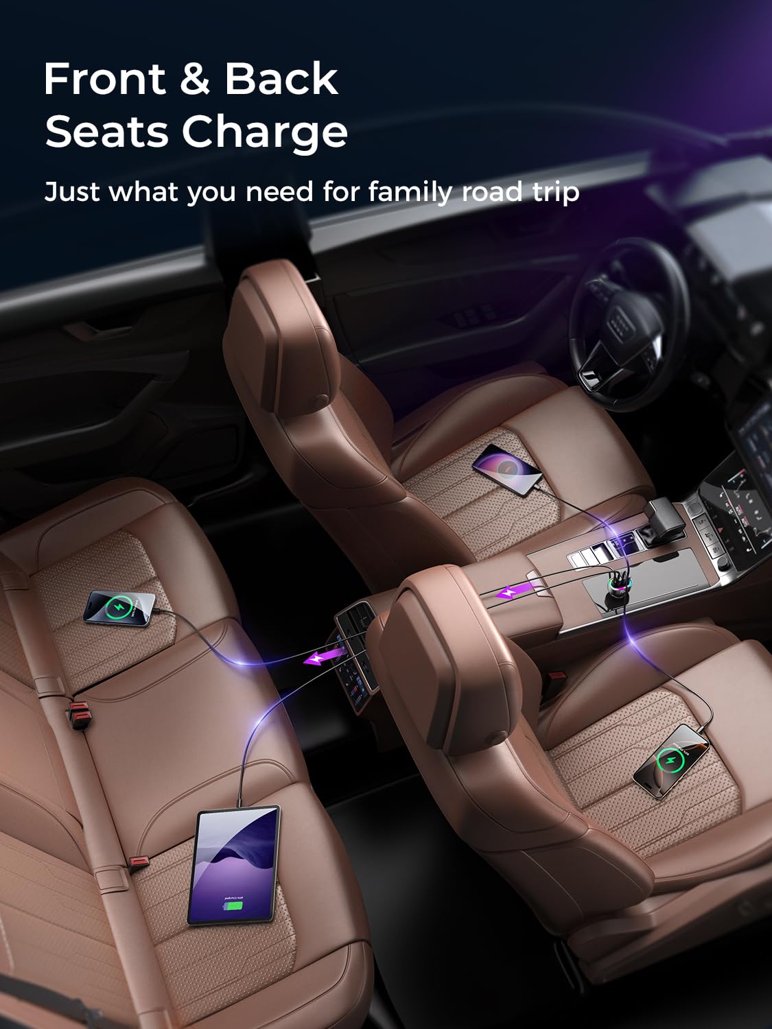 Car Charger USB C 90W 4-Port Car Phone Charger Compatible with iPhone 16/15/14/13/12 Pro Max Plus [A Must for Family Travel] Super Fast Charging Cigarette Lighter Adapter Port