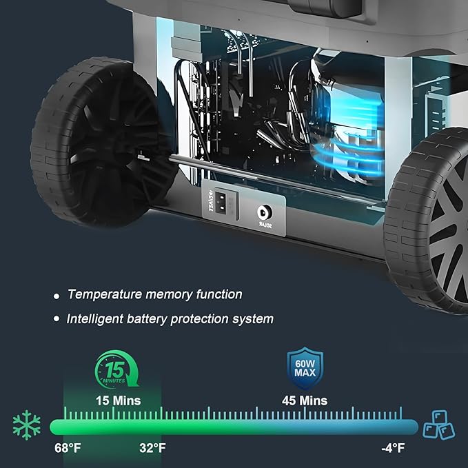 YELLOW JACKET 12v Car Refrigerator, 49L Portable Freezer Electric Cooler, Portable Car Fridge with Wheels, 12 Volt Electric Coolers for Camping Travel, 12/24v Dc 110~240 Volt Ac