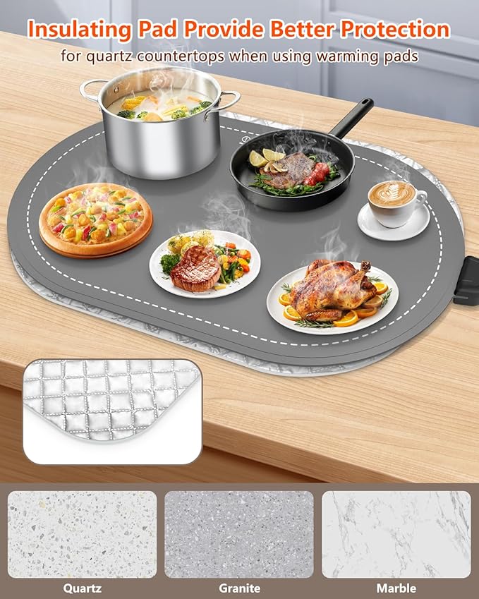 Warming Mat for Food with Adjustable Temperature Timer,10S Fast Heating Silicone Food Warmers for Parties Buffet and Home Daily,Food Warming Mat with Insulating Pad Raised Feet Protects Table