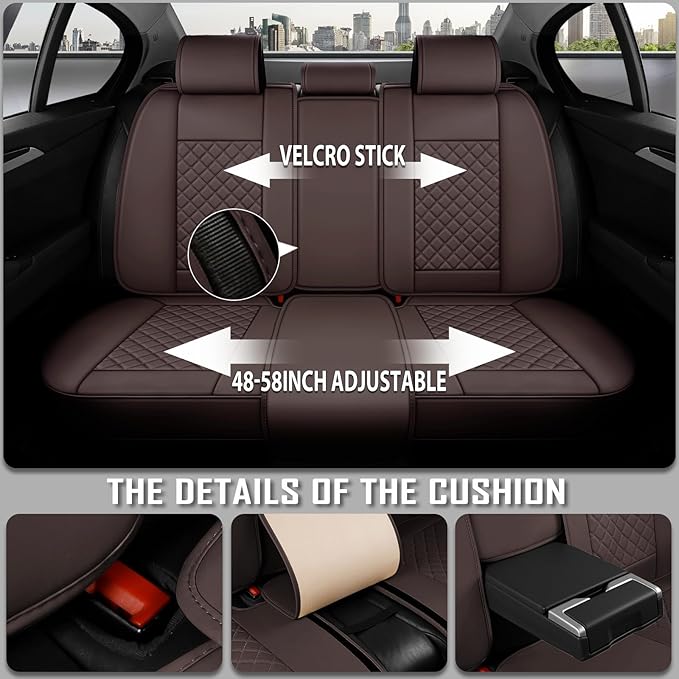 Premium Leather Car Seat Covers, Universal Fit for Cars SUVs Trucks and Sedans, Waterproof Car Seat Cushion with Airbag Compatible & Scratch-Resistant, Brown Seat Covers for 5 Seats