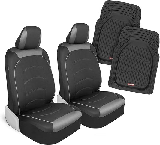 Motor Trend (2 Car Seat Covers for Front Seats with (2) Trimmable Car Floor Mats – Universal Fit Auto Accessories for Cars, Trucks, SUVs, Vans – Interior Protection and Vehicle Interior Shield Combo