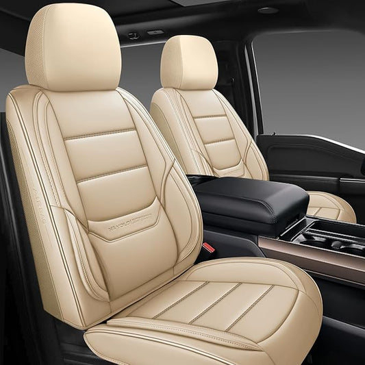 NS YOLO Leather Car Seat Covers Full Set,Universal Fit for Most Cars,SUVs and Sedans,Waterproof Luxury Leatherette Cushions, 5 Car Seat Protectors (Beige, Full Set-5 Seats(Front and Rear))