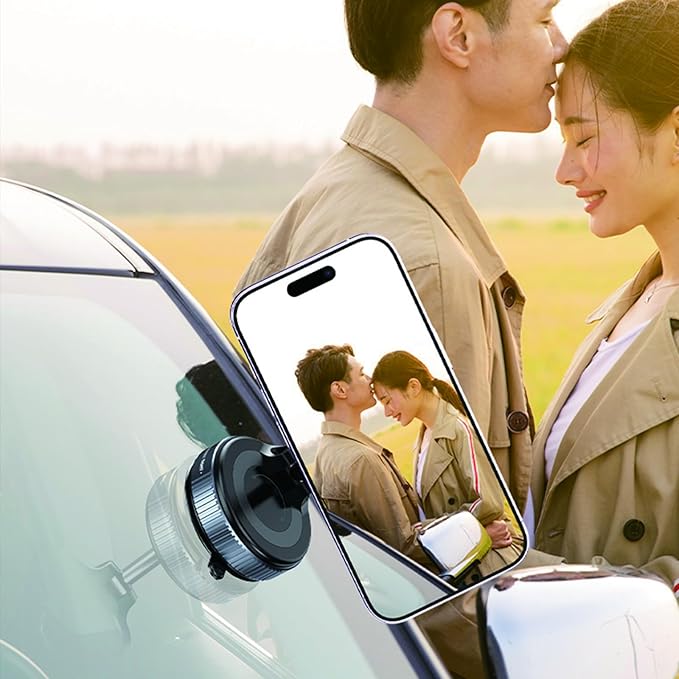 [Upgraded] Vacuum Magnetic Phone Car Mount - Universal Dashboard & Home Cell Phone Holder with Air Pressure Suction Base + Metal Rings & Sticky Base for Non-Magnetic Phones (iPhone & Android) (White)