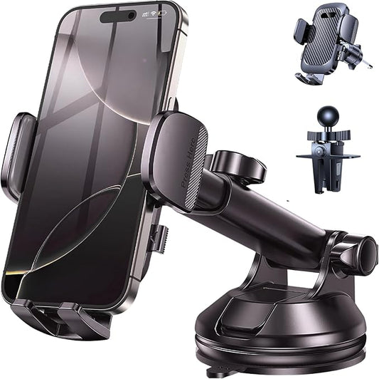 3-in-1 Cellphone Holder for Car - 360° Adjustable 2025 & Strong Suction Cup Phone Mount - Windshield Air Vent & Dashboard Cell Phone Holder - Truck Accessories Stand for iPhone Max 16 15 14