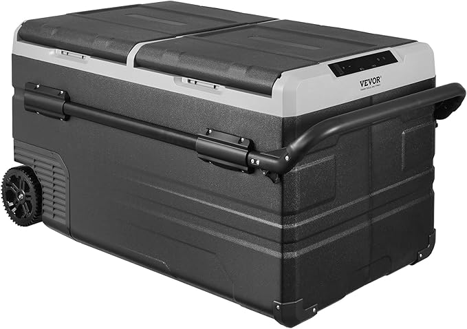VEVOR Car Refrigerator, 12 Volt Car Refrigerator Fridge, 121.4QT Dual Zone Portable Freezer with Wheels and Handle, -4℉-68℉, 12/24V DC and 100-240V AC Compressor Cooler for Outdoor, Camping