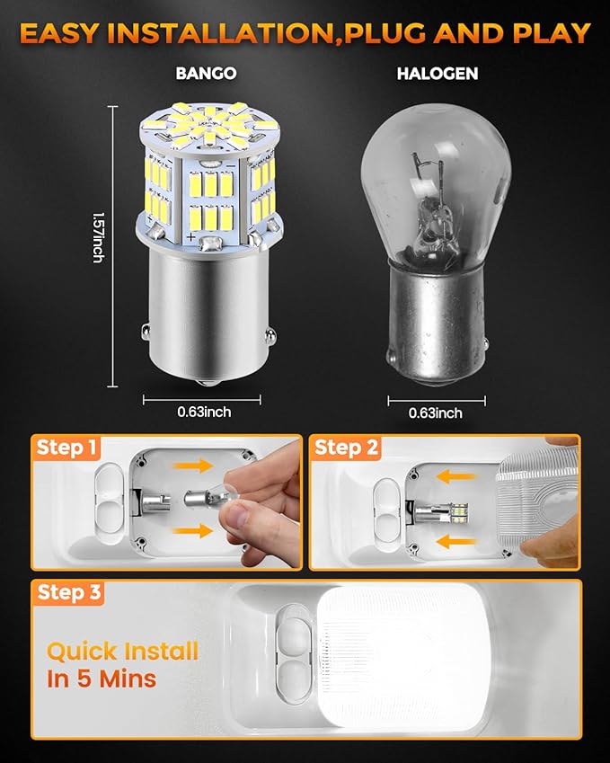 BANGO 1156 LED Bulb White Backup Reverse Light, 1141 7506 BA15S RV Interior Light Bulbs Super Bright for 12V RV Camper Trailer Boat Trunk Interior Lights, Pack of 4