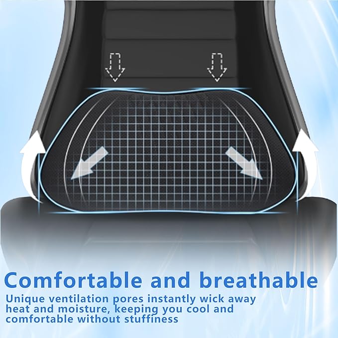 Lumbar Support Pillow for Car Memory Foam Back Sleeper Cushion for Drving Seat for Most Car SUV Home Office Black