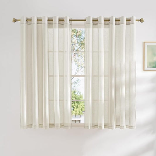 NICETOWN Linen Sheer Kids Room Curtains 63 inches Long, Grommet Linen Blend Semi Sheer Privacy Window Treatments Light Filtering Drapes for Living Room, Natural, W62 x L63, Set of 2
