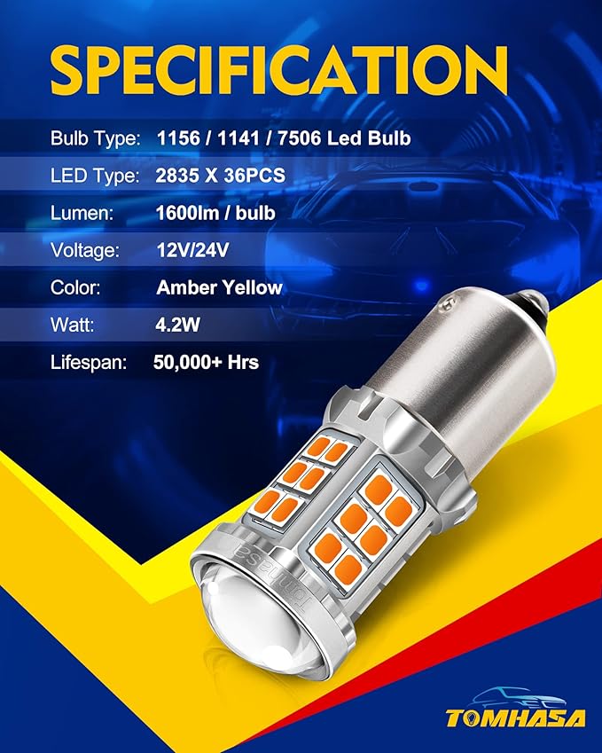 1156 LED Bulb Amber 1156 LED Turn Signal Light bulbs, 1141 led bulb Amber, 7506 1003 P21W BA15S LED 1156 Bulbs Replacement Lamp for Car Blinker Brake DRL, pack of 2