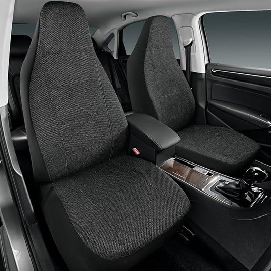 Road Comforts Car Seat Covers for Front Seat, High Back Heavy Duty Breathable Flax Seat Protector, Airbag, Not Seat Belt Compatible, Washable Seat Cover Fits for Most Cars, Trucks, SUVs, Vans Black