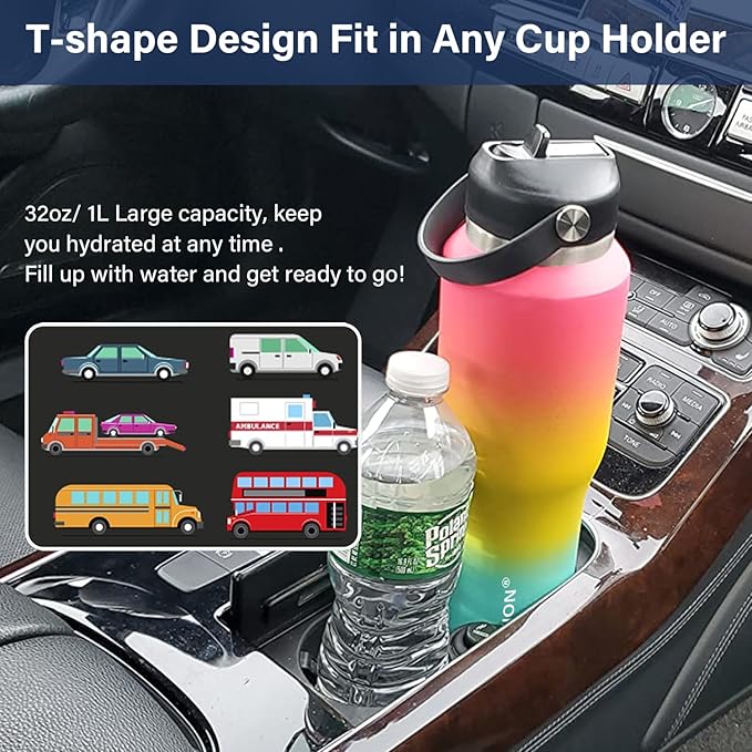 40 oz Insulated Water Bottle with Straw fit in Car Cup Holder(Cold 48 hrs, Hot 24 hrs) Drinking Bottle with Straw Lid, Spout Lid and Flex Cap Leakproof Travel Thermo Mug，Mint - Pink - Purple