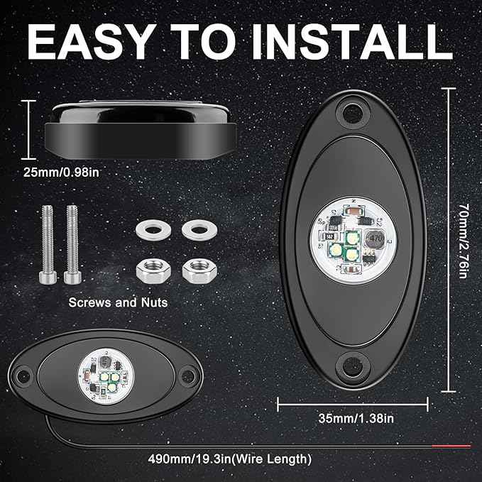 YONEDA 8 Pods White Rock Lights 6000K Ultra Bright LED Neon Underglow Lights IP68 Waterproof for Trucks SUV UTV ATV RZR Car Boats Pickup Motorcycle with 32.8in Extension Wire
