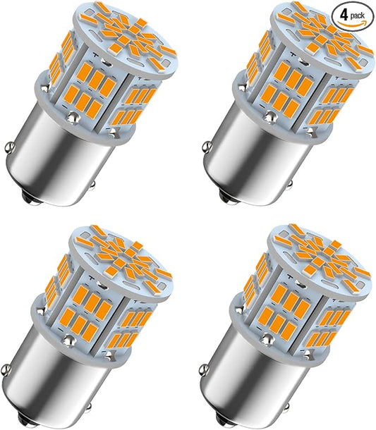 1156 Bulb Amber Yellow, 1141 1003 BA15S Led, 12V-24V 54-SMD 3014 Chips LED Bulbs for RV Camper Trailer Trunk Vehicle Interior Lights Tail Backup Reverse Lights Parking Lights 4pcs