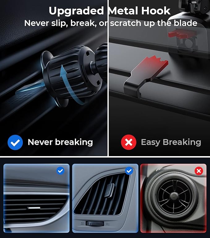 【20X Official Certified Magnets 】for MagSafe Car Mount, 2in1 Dashboard Air Vent Phone Holder, Strong Adhesive, Heat Resistant, 360° Rotation, Fits for iPhone 16, Best Travel Accessories for Men&Women