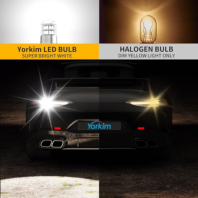 Yorkim 3157 LED Bulb White, 500% Super Bright, 3156 3056 3057 4157 3047 4057 3457 4114 LED Bulbs for Backup Reverse Tail DRL Parking Lights - Pack of 2