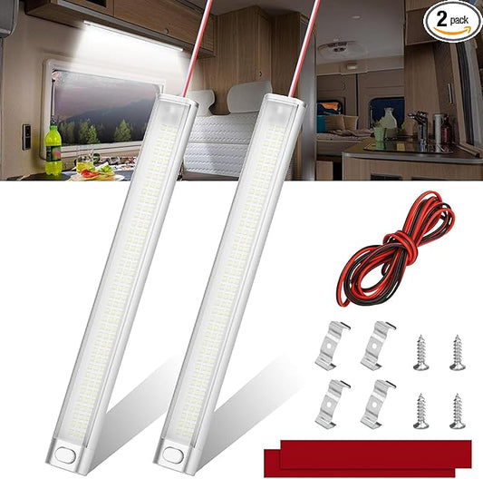 Linkstyle 2PCS 12V Interior LED Light Bar, 168 LEDs 6000K Lights Strip with ON/Off Switch, Interior Lighting Lamp for Car RVs Trucks Boats