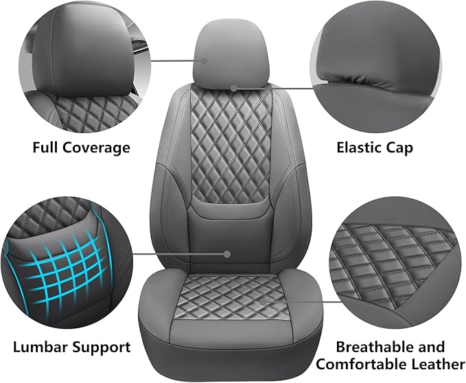 NS YOLO Full Coverage Leather Car Seat Covers Full Set,Waterproof Seat Covers for Cars,SUVs Pick-up Truck, Car Seat Cushion,Car Seat Protector,Grey Seat Cover with 5 Seats