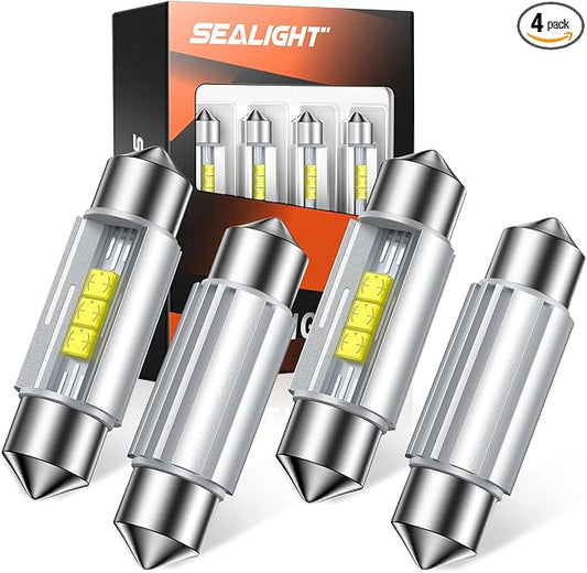 SEALIGHT 36MM DE3423 LED Bulbs Temperature Resistant CSP 2525 Ceramic Chipset 6500K White Canbus Error Free 6411 DE3425 6418 LED Bulbs Interior Light for Dome Map Door License Plate Lights (Pack of 4)