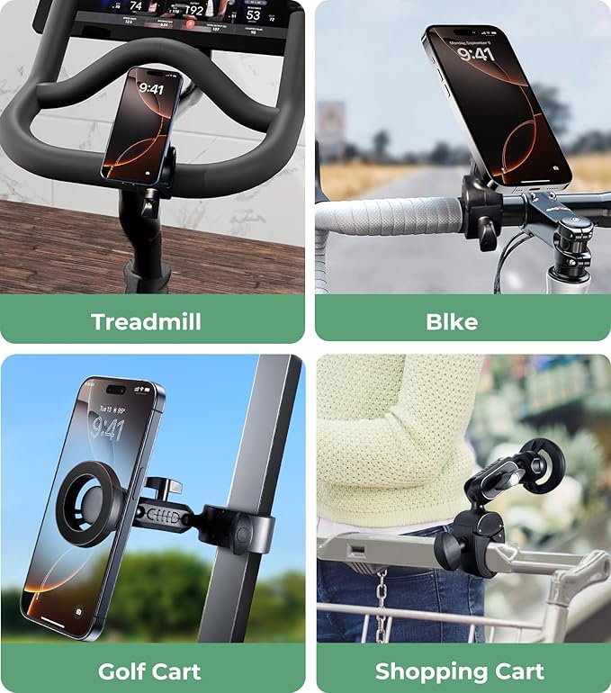 【Gooseneck Extension, Multi Angle】Magnetic Phone Mount Holder for MagSafe, One-Hand Operation, Best Accessory for Baby Stroller, iPhone 16, Gym, Treadmill, Shopping Cart, Exercise Bikes, Hand Bars