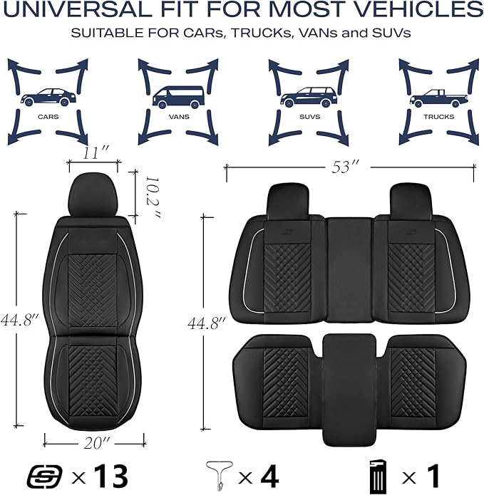 Skechers MAX Cushioning Car Seat Covers,Memory Foam Piping Leather Seat Covers,Waterproof Car Seat Protector Front Seats,Car Seat Cushion Airbag Universal Fit for Most Cars,Vans,Trucks,SUV,Grey