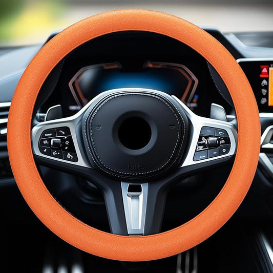 LRITER Car Steering Wheel Cover, Non-Slip Silicone Material, Multiple Color Choices, Universal Auto Parts Steering Wheel Cover, Suitable for Most Cars (Orange)