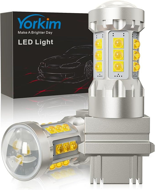 Yorkim 3157 LED Bulb White, 500% Super Bright, 3056 3156 3156A 3057 4057 3157 4157 T25 LED Bulbs for DRL, Reverse Light, Brake Light, Parking Lights with Constant Current Drive - Pack of 2