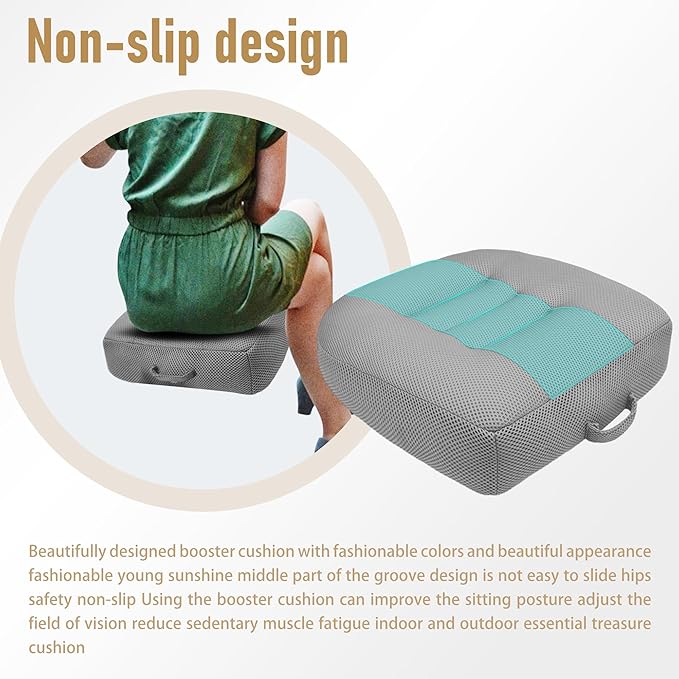 15.7x15.7x4.7 Inches Adjustable Thicknes Car Booster Seat Cushion Office boosr seat Cushion，Nylon Mesh & PP Memory Foam, Height-Adjustable for Driving, Office, Yoga, and Outdoor Use - Gray