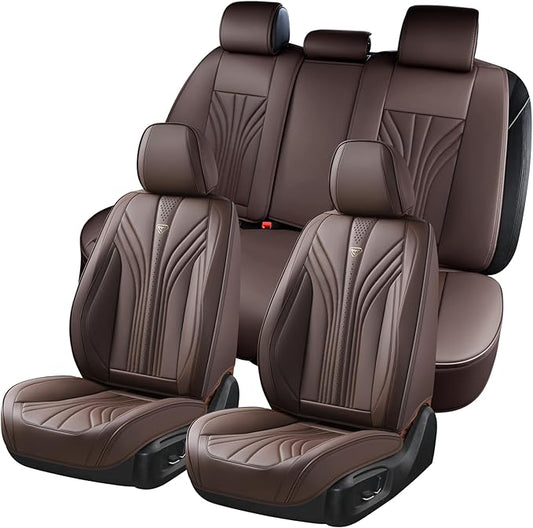 FLORICH Car Seat Covers, Leather Seat Covers Full Set, 5 Seats Universal Seat Covers for Cars, Waterproof Automotive Seat Protectors, Coffee Car Seat Cushions Car Accessories for Most Cars Trucks SUV