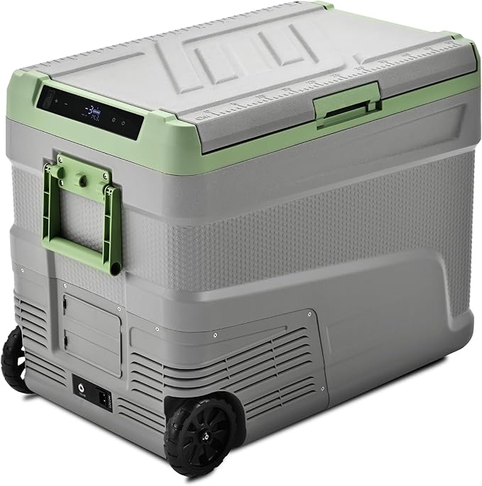 EUHOMY 12 Volt Refrigerator, 58QT Electric Cooler Usable Battery, Car Refrigerator 0℉~68℉, 12V Fridge 12/24V DC 110-240V AC, Portable Freezer with Wheels for Camping, Travel, Truck, Outdoor