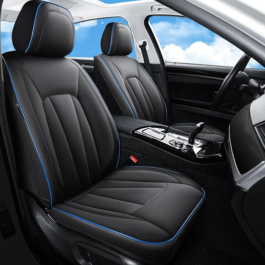 Leather Car Seat Covers,Waterproof Seat Covers Full Set, Fit for Equinox Civic Sentra Tucson RAV4 Altima CX5 Camry Corolla Cruze Rogue CRV Accord,Blue Black