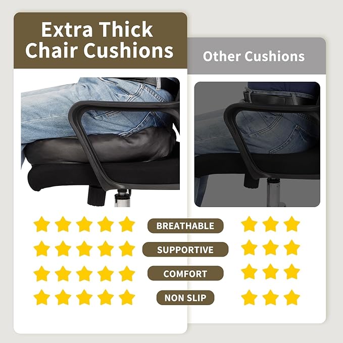6 inch Extra Thick Seat Cushion, Technology Leather Chair Cushions for Office, Adult Booster Seat with Waterproof and Breathable, Suit for Car Seat, Desk Chair, 18 x 16 x 6 inch, Black