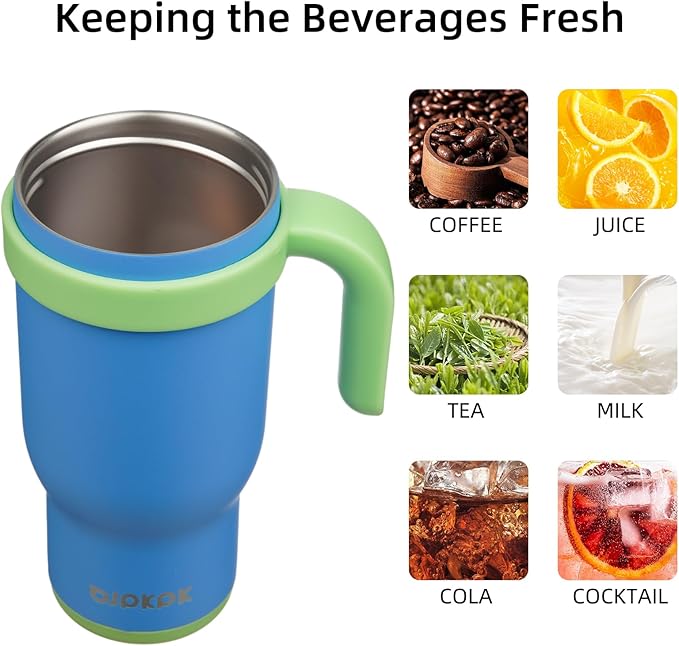 BJPKPK 18 OZ Insulated Travel Tumbler with Handle and Straw, Stainless Steel Water Bottle, Double Wall Vacuum Insulated Mug, for Work, Car, Travel, Sky Blue