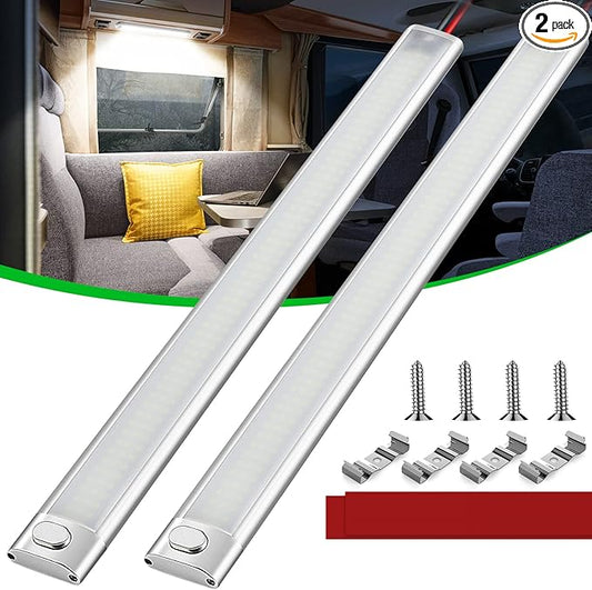 CT CAPETRONIX 12v LED Interior Light Bar, 168LEDs 1700LM 10W, DC 12 Volt led Strip Lights with ON/Off Switch, for Enclosed Cargo Trailer, Car RV Van Truck Lorry Camper Boat Caravan Motorhome (2Pcs)