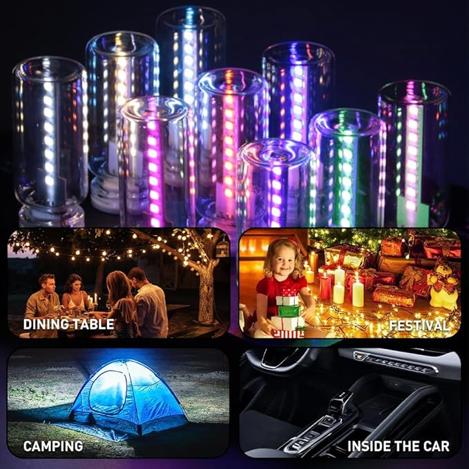 14 in 1 Modes Car USB Night Light, 7 Colors Touch Adjustment LED Interior Night Lighting Plug in USB Mini Ambient Lamps for Car, Camping, Holiday Decoration, Bedroom, Party(4Pcs)