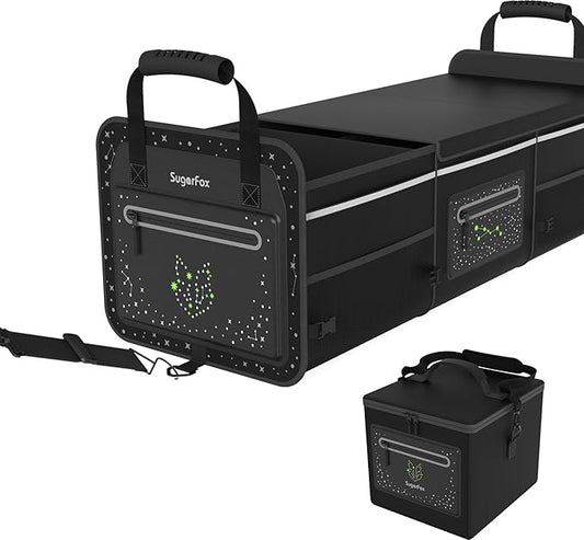 Trunk Organizer | 95L (35"x13.8"x11.8") | 26L Ice Pack Included | Fluorescent Constellation Design | Waterproof, Foldable with Adjustable Straps | for SUVs/Cars - Black-M004