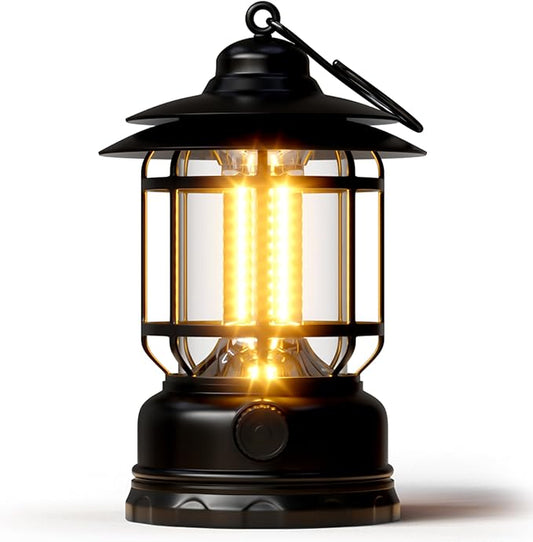 Retor LED Camping Lanterns 1500 LM Step-Less Dimming, Lightweight Battery Powered USB Rechargeable Flashlight Survival Kits Home Garden Camping Emergency Outages Hiking Light (Black 1 Pack)