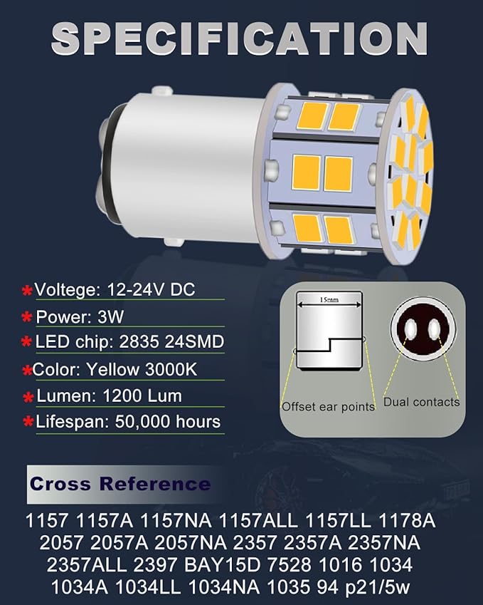 1157 LED Bulb Amber Yellow, Super Bright 2357 BAY15D 7528 2057 LED Bulbs for Turn Signal Blinker Parking DRL Brake Tail Lights, Pack of 4