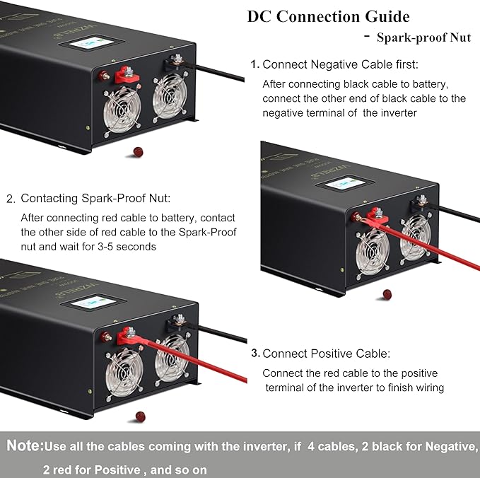 WZRELB 3000W 24V Pure Sine Wave Inverter, 24V DC to 120V/240V Split Phase Power Inverter, 6KW Surge, 5 AC Outlets, AC Hardwire Terminal, High Efficiency up to 91.6%, Wireless Remote