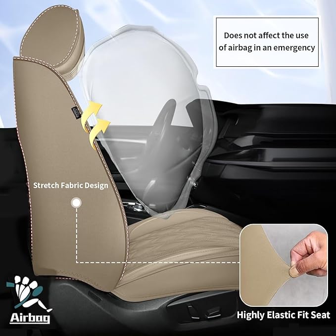 Car Seat Covers Fit for Nissan Frontier 2009-2023 2024 2025: Full Set 5 Seats Faux Leather Automotive Seat Covers Waterproof Business Vehicle Seat Cushion Protector （5 Seat, Beige）