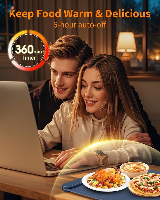 Electric Warming Tray, Food Warming Mat with 6 Level Temperature Settings & 6 Hours Timer, Graphene Full Surface Rapid Heating, Auto Shut-Off, Roll Up Food Warmers for Countertop, Parties