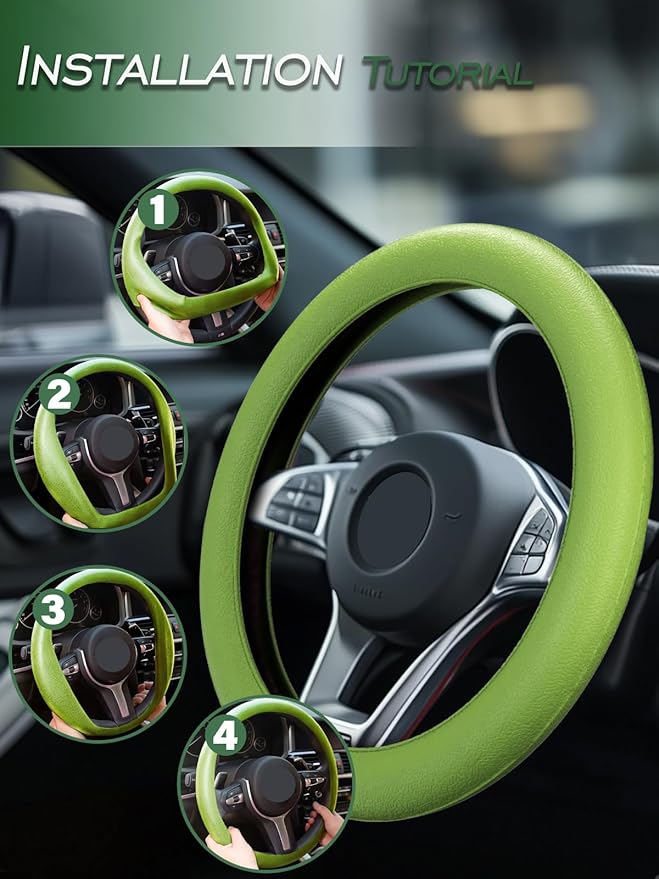 LRITER Car Steering Wheel Cover, Non-Slip Silicone Material, Multiple Color Choices, Universal Auto Parts Steering Wheel Cover, Suitable for Most Cars (Green)